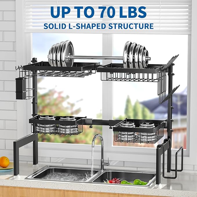 Over The Sink Dish Drying Rack,Expandable 2-Tier Stainless Steel Over The Sink Dish Rack with Utensil Holder Dish Drainers for Kitchen Counter - Image 5