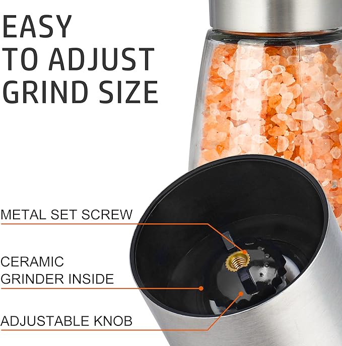 Gulex® Pepper Grinder Pepper Mill, Salt Grinder Refillable,(Single Package) Adjustable Coarseness Black Pepper Grinder, Stainless Steel Sea Salt Shaker with Ceramic Rotor (1 pack) (1 Pack Model 2) - Image 4