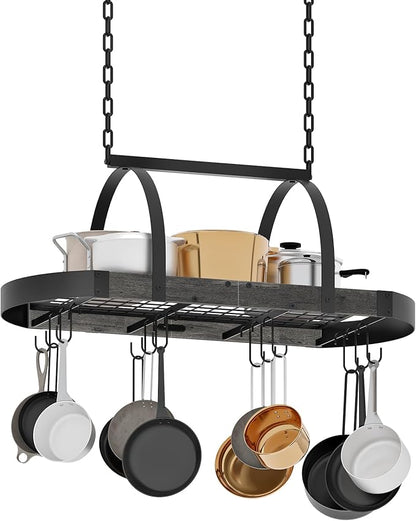 CHOEZON Hanging Pot Rack, Pot Hanger for Kitchen, Ceiling Mounted Pot Holder, Cookware Organizer with 12 S-Shaped Hooks, for Pot, Pan Storage, Space-Saving, Charcoal Black and Black TPR08BCC1 - Image 8