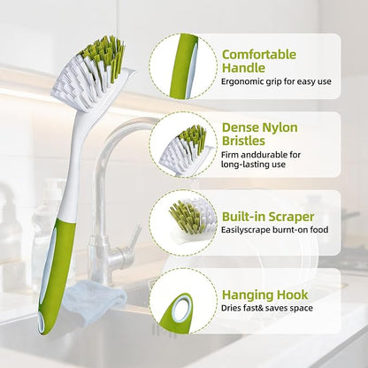 Dish Brush Scrub Brush with Handle - 3 Pack Stiff Bristles Dish Scrubber for Cleaning Dishes, Pots, Pans, Sink, Cast Iron - Hard Bristles,No Residue - Image 8