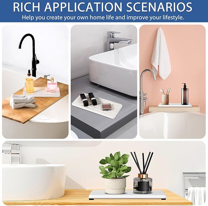 3PCS Water Absorbing Stone Tray, DryingNeat Diatomite Stone Sink Tray, Instant Dry Sink Coasters, Kitchen Sponge Hand Soap Holder, Bathroom Sink Vanity Trays,8 * 4inch and 4 * 4inch - Image 7