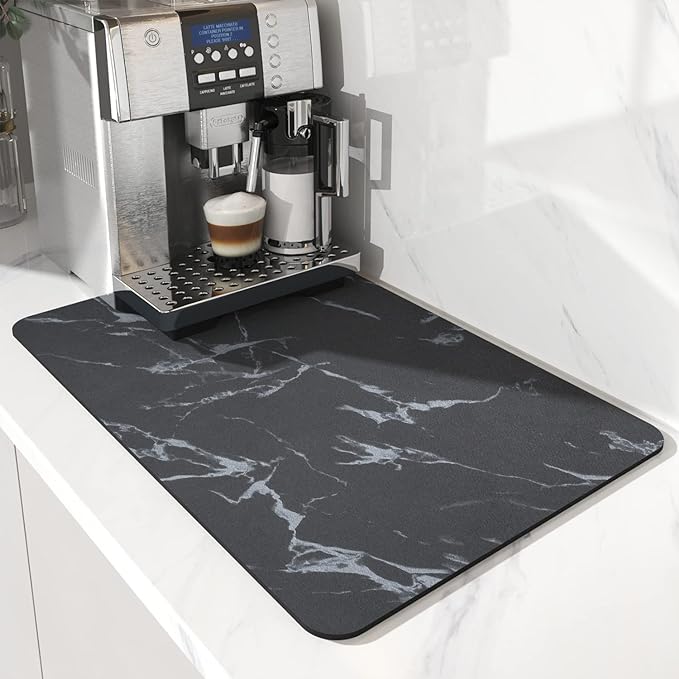 AMOAMI-Coffee Mat Hide Stain Rubber Backed Absorbent Dish Drying Mat for Kitchen Counter-Coffee Bar Accessories Fit Under Maker Machine Pot Espresso Machine Dish Rack by AMOAMI