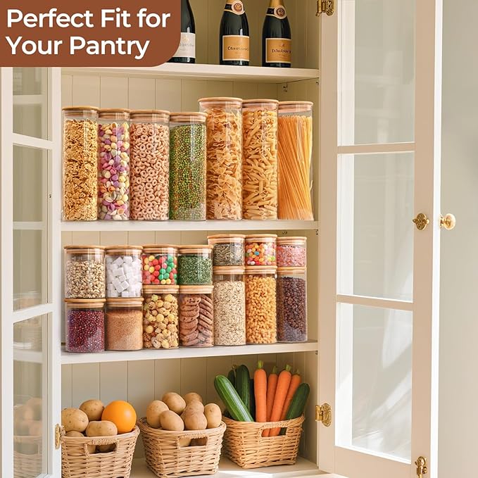 ComSaf Airtight Glass Food Storage Jars Set of 6, 0.6 Qt Clear Glass Food Storage Container with Sealing Wooden Lid, Stackable Spice Jar, Round Kitchen Canister for Sugar, Tea, Coffee bean, Pasta, Oat - Image 6