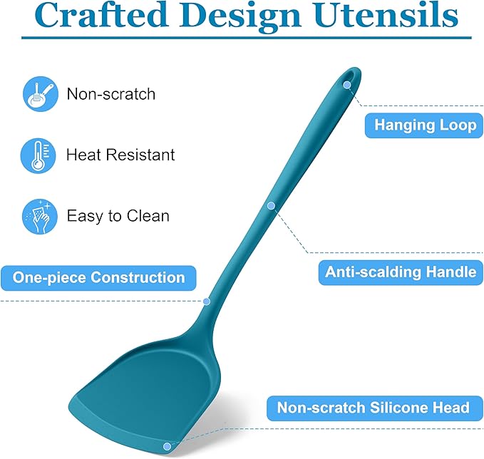 LIANYU 8Pcs Kitchen Utensils Set, Heat Resistant Cooking Utensils, Kitchen Tools Gadgets for Nonstick Cookware, Includes Silicone Spatula, Ladle, Spoon Turner, Dishwasher Safe, Blue - Image 4