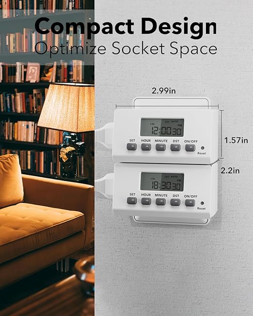 BN-LINK Indoor Digital Timer Outlet,24 Hour Light Timer Easy Programmable,Mini 2 Prong Plug in Timers for Electrical Outlets,Lamps,Fans,2 On/Off Programs,2 Pack,15A/1875W, ETL Listed - Image 3