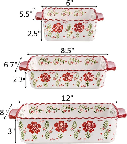Coloch 3 Pack Ceramic Baking Dishes, Rectangular Bakeware Set Hand-painted Lasagna Pan Porcelain Serving Bakeware for Pasta, Chicken, Kitchen, Banquet, Microwave and Dishwasher Safe - Image 2