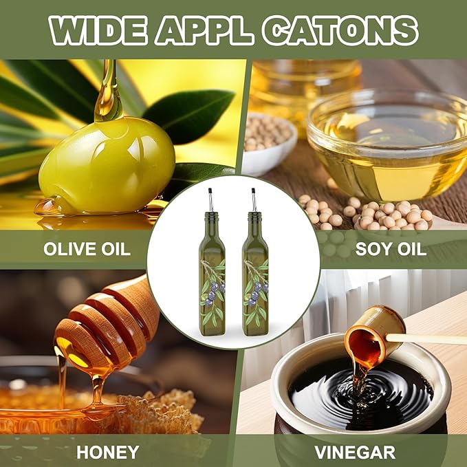 COOLMI Oil and Vinegar Dispenser Set - 17oz/500ML Premium Glass Olive Oil Dispenser Bottles for Kitchen, Oil Dispenser for Kitchen (Olive) - Image 5