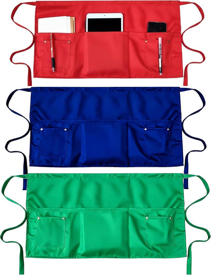 TiwerlfeServer Waist Aprons with 5 Pockets - 11.5 Inch Waterdrop & Oil Resistant Waitress Waiter Half Apron