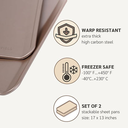 HAPPIELS 17 x 13 inch Cookie Sheets for Baking Nonstick Set of 2, PFOA free Cookie Sheet Set without rim, Cookie Sheets Non Stick, Half Sheet Pan for Oven without sides Non Toxic sheet without lip