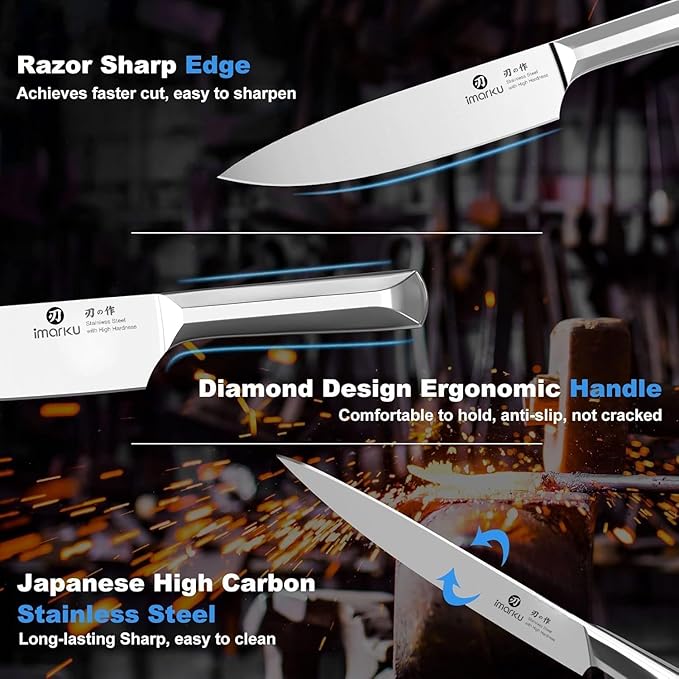 imarku Knife Set, 16Pcs Japanese Knife Set with Block & Built-in Sharpener, High Carbon Stainless Steel Kitchen Knives, Non-Slip Ergonomic Handle, Dishwasher Safe, Home Essentials Perfect for Gifts - Image 3