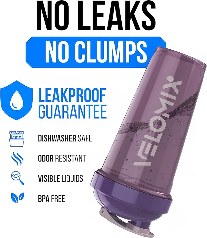 VELOMIX -2 Pack- 28 oz Protein Shaker Bottles for Protein Mixes - 2x Wire Whisk | Leak Proof Shaker Cups for Protein Shakes and Pre Workout | Protein Shaker Bottle Pack (B7) Purple Mix