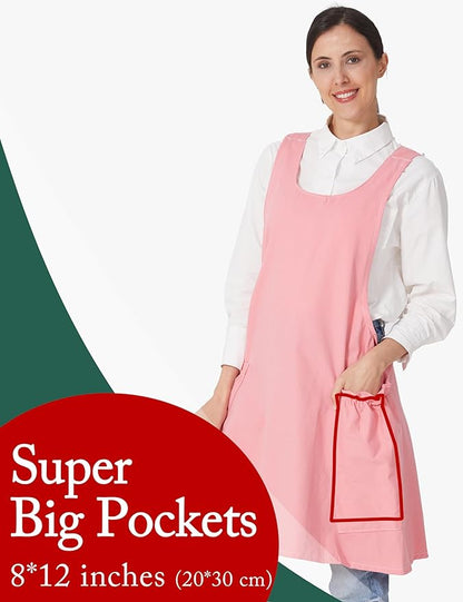 Cozy Adjustable Cross Back Aprons for Women with Pockets Cotton Linen Cooking Kitchen Baking
