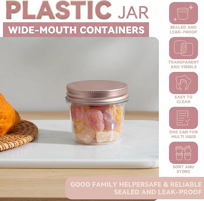 novelinks 4 oz Small Plastic Jars with Lids, 20 Pack Mini Plastic Mason Jars with Lids 4oz, Craft Storage Containers & Canning Jars & Small Spice Jars for Kitchen Organization (20 Pack,Rose Gold) - Image 3