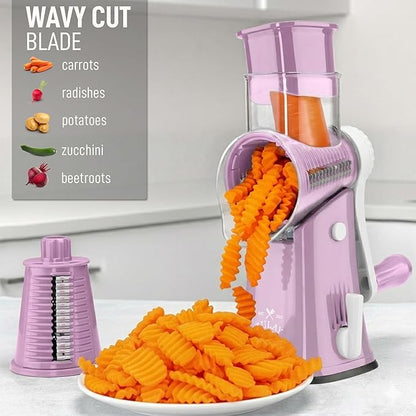 Zulay Kitchen Rotary Cheese Grater 5 Blade Cheese Shredder - Manual Hand Crank Cheese Grater With Reinforced Suction & 5 Interchangeable Drums - Easy to Use, Vegetable Chopper Round Mandoline Slicer - Image 4