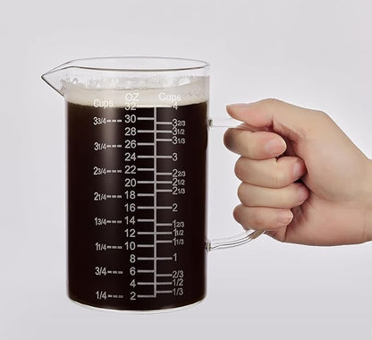 Ackers Etched Graduated Glass Measuring Cup - [Insulated Handle | V-Shaped Spout] - High Borosilicate Glass Measuring Cup for Kitchen or Dining, Easy to Read,1000 ML (32 Oz, 4 Cup) by AckersBORO33