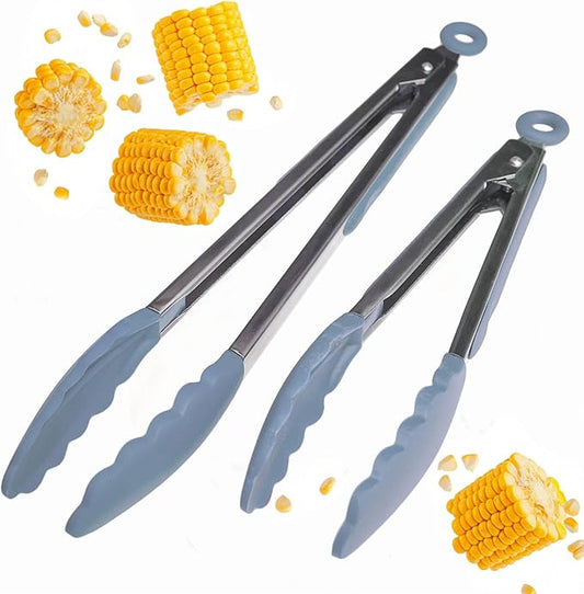 Starpack 'Get a Grip' Silicone Kitchen Tongs for Cooking (2Pcs) - BBQ Tongs for Grill Heat Resistant to 600°F - Stainless Steel Kitchen Utensils w/Non Stick Silicone Tips - 9",12" for Serving Food by StarpackHome
