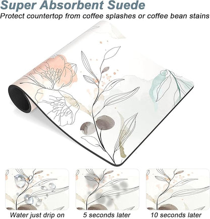 Rnivvi Coffee Mat, 12" x 19" Cute Coffee Bar Mats for Espresso Machine Station Accessories and Organizer, Hide Stain Rubber Backed Absorbent Dish Drying Pad for Kitchen Counter, Watercolor Flowers - Image 3
