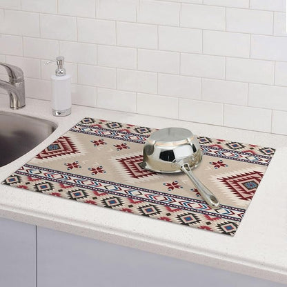 Rustic Ethnic African Dish Drying Mat Vintage Tribal Aztec Southwestern Drying Rack Pad Countertop Dishes Ultra Absorbent Microfiber Kitchen Counter Mat 18x24 Inch