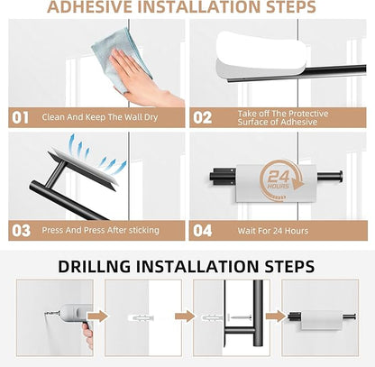 2 Pack Paper Towel Holder, Improved Paper Towel Holder Under Cabinet, Stainless Steel Paper Towel Holders Bar Rack with Self Adhesive and Screws for Kitchen, Bathroom, RV, Black - Image 7