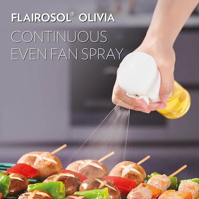 OLIVIA. The Original Advanced Oil Sprayer for Cooking, Salads, BBQs and More, Continuous Spray with Portion Control, Trusted by Chefs. Patented Technology. (Glass Bottle) (White Print) - Image 3
