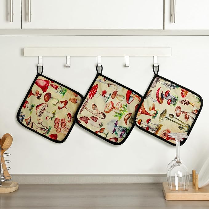 Bencailor 12 Pcs Pot Holders with Pocket Kitchen Hot Potholders Hot Pad Oven Mitts Cookie Bag Oven Gloves for Kitchen Gift Baking Cooking(Colorful,Mushroom)