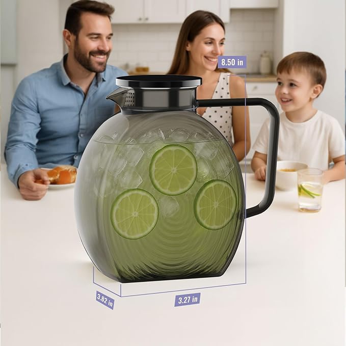 Glass Pitcher With Lid, 2.3 Liter 78 oz Glass Water Pitchers, 0.6 Gallon glass Pitcher With handle and Lids for Fridge, Carafe Jug Jar For Hot/Cold Water Tea Iced Juice Coffee Milk Beverage - Image 6