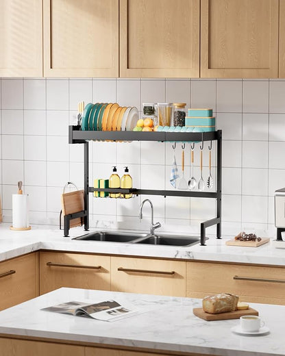 Sakugi Over The Sink Dish Drying Rack, Expandable 2-Tier Stainless Steel Kitchen Storage Organization Accessories for Countertop, Rustproof & Space-Saving, 30"–34.5" L x 12" W x 25" H, Black - Image 7
