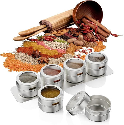 Vetacsion Set of 16 Magnetic Spice Tins with 4 Metal Wall-Plates,100 Preprinted Seasoning Label Stickers,2 Styles for 3 oz Herb Jars - Image 6