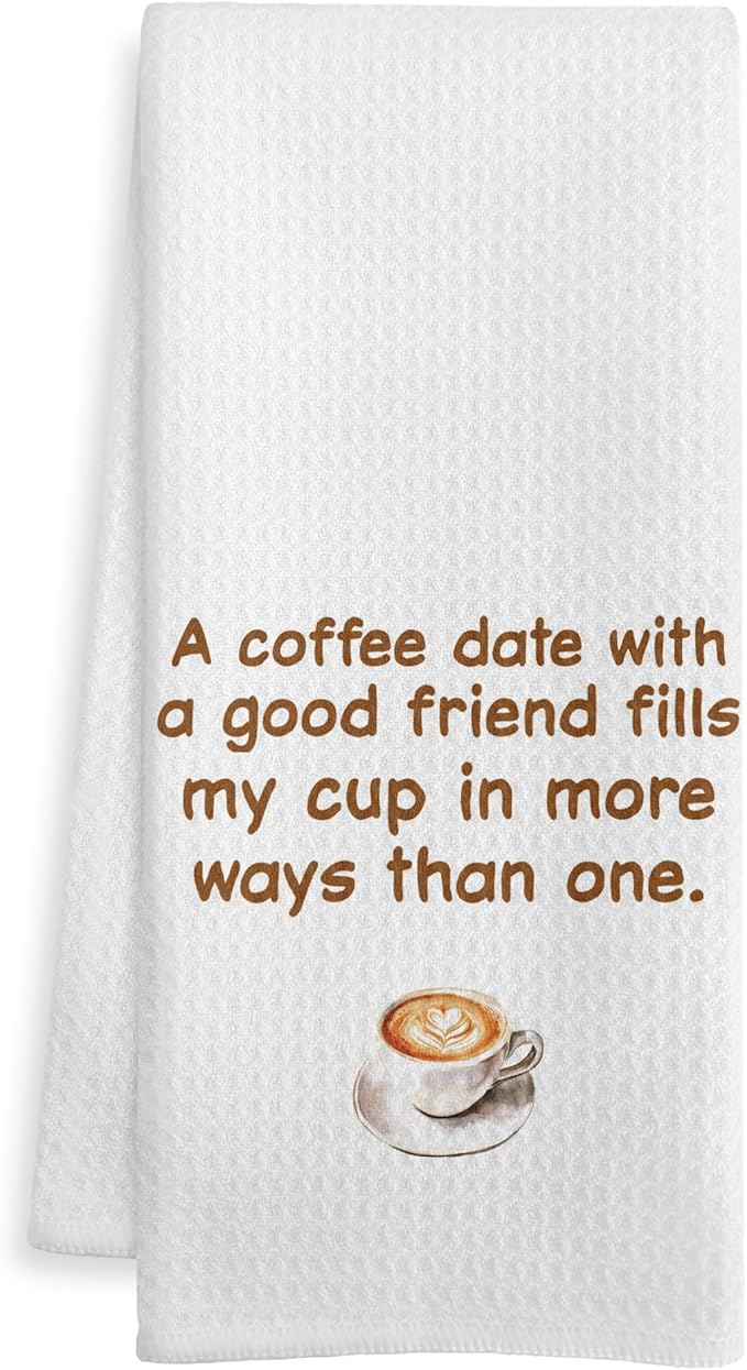 Friend and Coffee Kitchen Towels, Gifts for Coffee Lovers Dish Tea Bar Towel, Friendship Gifts Decorative Hand Towels for Kitchen Cafes Shop Decor, 16x24 Inch
