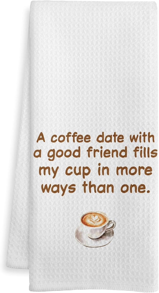Friend and Coffee Kitchen Towels, Gifts for Coffee Lovers Dish Tea Bar Towel, Friendship Gifts Decorative Hand Towels for Kitchen Cafes Shop Decor, 16x24 Inch