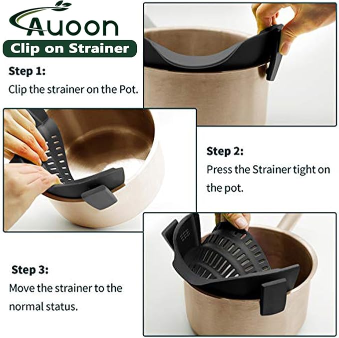 AUOON Clip on Strainer for Pots and Pans - Silicone Food Strainer for Draining Pasta, Spaghetti, Noodles, Fruits, Vegetables, Grease, Ground Beef (Blue Velvet) - Image 6