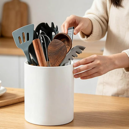 7" White Utensil Holder, Large Kitchen Utensil Holder Organizer , White Stable Utensil Crock Spatula Holder for Kitchen Counter Countertop Farmhouse Cooking Tools Holder - Image 7