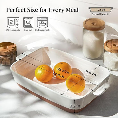 DOWAN Ceramic Casserole Dish for Oven, 9x13 Deep Lasagna Pan, Large Baking Dish with Handles, 4.3 Quarts Durable and Oven Safe Pan, for Roasting and Baking, Alabaster White - Image 2