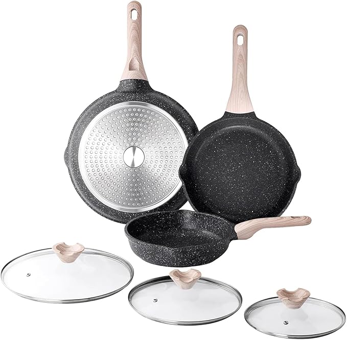 Kordisen Nonstick Frying Pan Set with Lids, 3 Piece Skillet Set, Healthy Induction Cookware Cooking Pan, Stay-Cool Handle, Compatible with All Stovetops, PFOA Free (9.5, 11, 12.5 Inch) by Kordisen