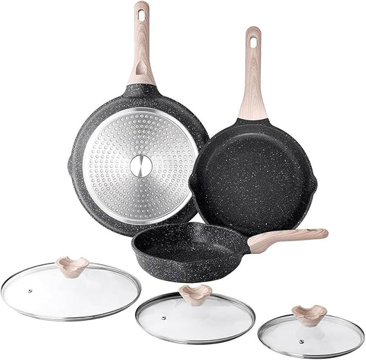 Kordisen Nonstick Frying Pan Set with Lids, 3 Piece Skillet Set, Healthy Induction Cookware Cooking Pan, Stay-Cool Handle, Compatible with All Stovetops, PFOA Free (9.5, 11, 12.5 Inch) by Kordisen