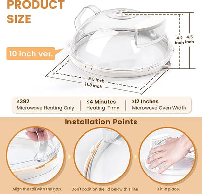 Gracenal Microwave Food Cover, 10 Inch Microwave Splatter Cover with Water Steamer and Integrated Handle, Clear Splatter Guard Microwave Cover for Food, White Cookware Lid Gifts for Mom - Image 3