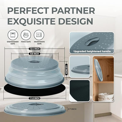 12" Large Microwave Splatter Cover & Silicone Mat, Foldable Food Cover and Raised Handle, BPA-Free Splatter Guard Lid, Multi-Purpose Heat-Resistant Mat for Pots,and Kitchen - Image 2