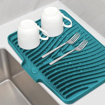 TIKNIK Silicone Dish Drying Mat, Stone Drying Mat for Kitchen Counter with Built-In Drain, Non-Slip Drain Pad with Built-in Drain, Heat Resistant Stone Drying Mat, 1Pcs 20" x 15", Green by TIKNIKHomeOutdoor
