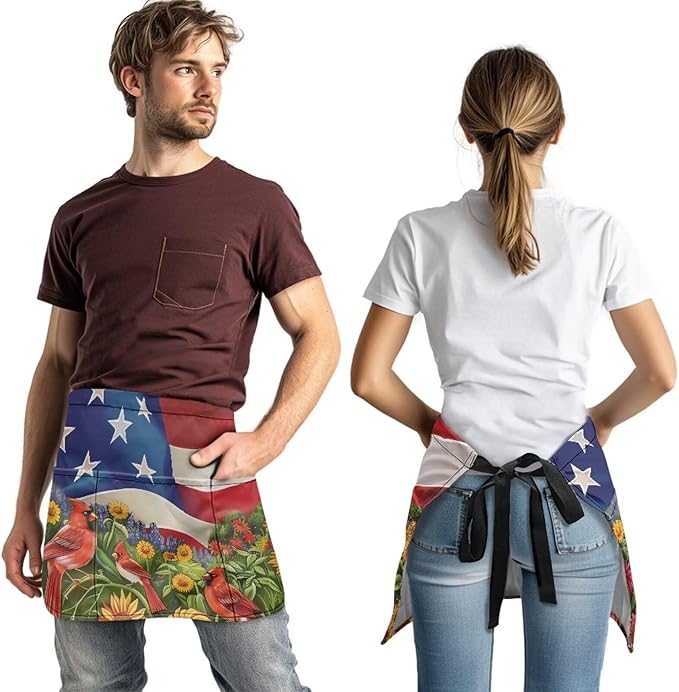 Server Apron with 3 Pockets, Waterproof Oil Waitress Waiter Half Apron for Restaurant Hotel Kitchen Cafe