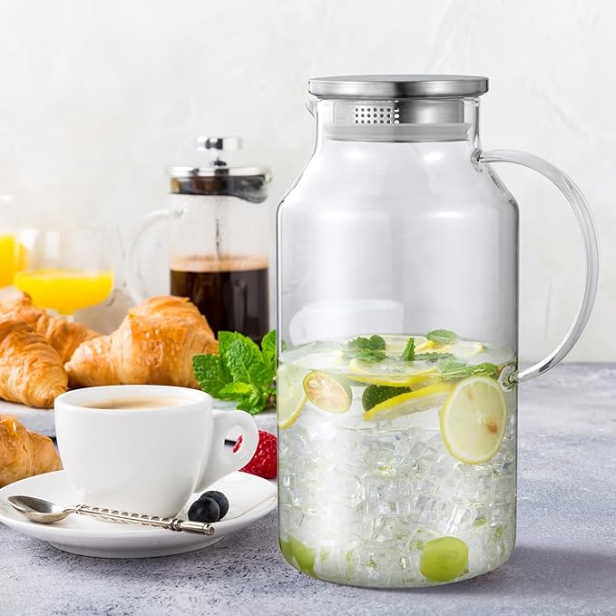 Bivvclaz 1 Gallon Glass Pitcher with Lid and Handle, Water Pitcher for Fridge, Glass Carafe for Hot/Cold Water, Large Iced Tea Jug for Coffee, Juice and Homemade Beverage - Image 6