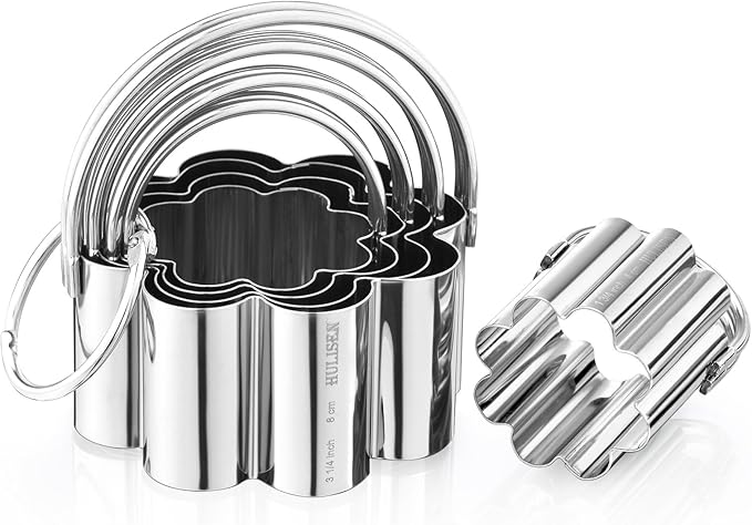 HULISEN Flower Cookie Cutter Set (5 Pieces/Set), Stainless Steel Scalloped Edge Biscuit Cutter with Handle, Professional Baking Tools Set, Gift Packaging (Plum Blossom) - Image 8