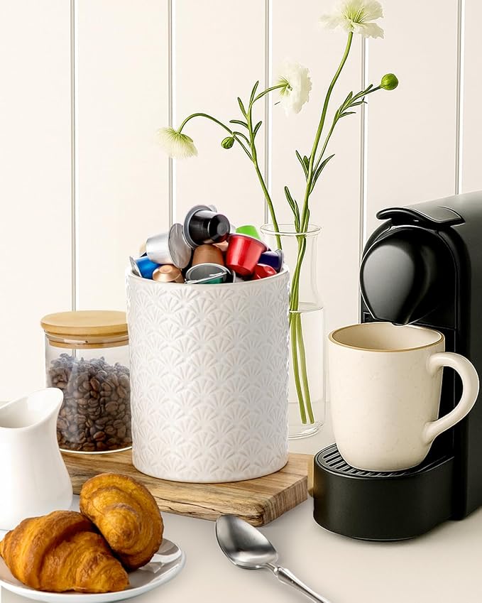 Nucookery 6.4'' Utensil Holder - Ceramic Utensil Holder for Kitchen Counter, Large Capacity Countertop Storage, Farmhouse Style Utensil Crock Organizer for Spoons, Spatulas & Cooking Tools - Image 6