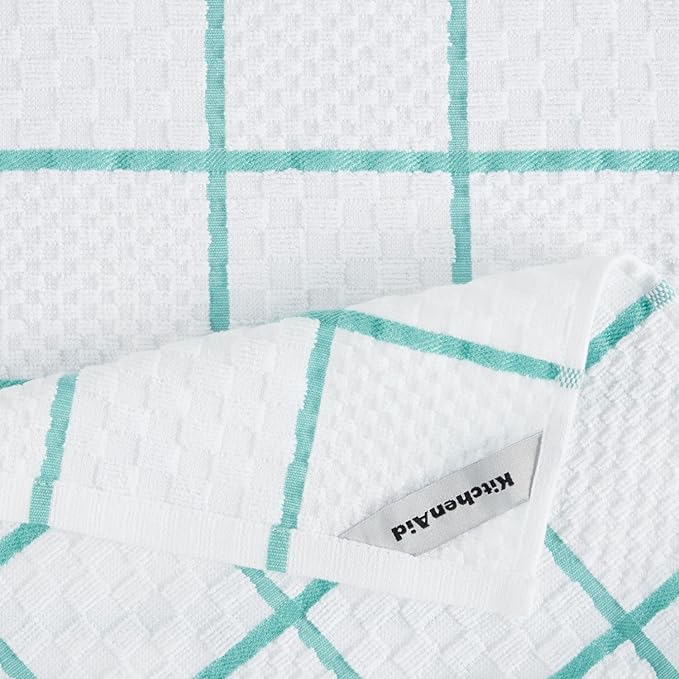 KITCHENAID Quilted Cotton Terry Cloth Oven Mitt, Pot Holder, Kitchen Towel 4-Pack Set, Heat Resistant, Silicone Grip, 16"x26", 7"x13" & 7"x10", Aqua Sky - Image 9