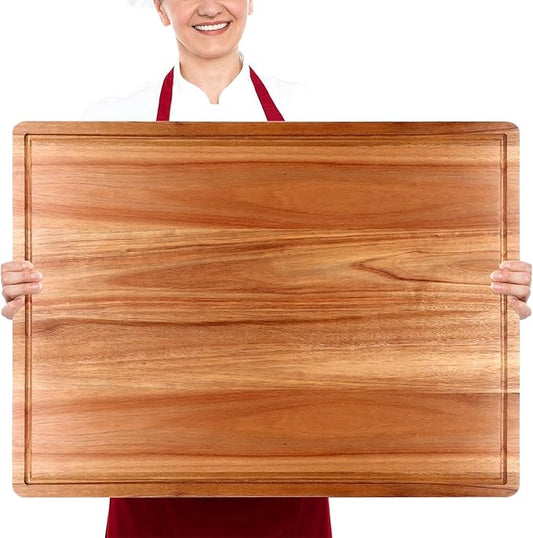 24"x18" XXL Extra Large Acacia Wood Cutting Boards for Kitchen Meat Big Wooden Cheese Charcuterie Board Hardwood Solid Chopping Board Bread Thick Olive Butcher Block Giant Turkey Serving Carving Board by Ayiaren
