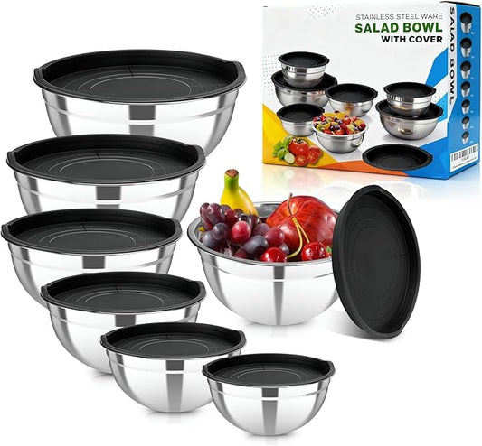 7-Piece Mixing Bowls with Airtight Lids — Stackable Stainless Steel Nesting Bowls, 7 Sizes (0.7Qt–4.5Qt), Space Saving for Kitchen, Dishwasher Safe & BPA-Free