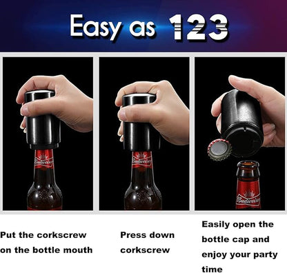 Father's Day Gift for Dad, YUDANSI Push Down Bottle Opener, Automatic Beer Openers, Stainless Steel Bottle Cap Mover, Funny Kitchen Gadgets, Beer Bar Accessories Gifts for Him BF, Magnetic Corkscrew