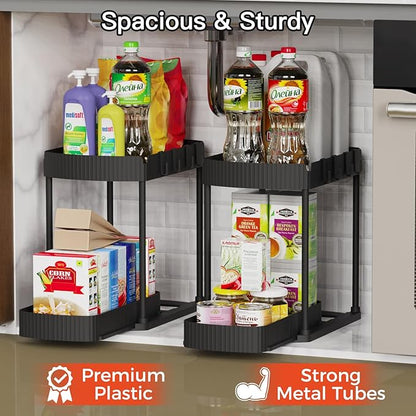 Ukeetap Multi-Purpose Pull-Out Storage Organizers, Under Sink/Cabinet Organizers and Storage for Bathroom & Kitchen, Black, 12.8 Inches, 2 Packs - Image 3