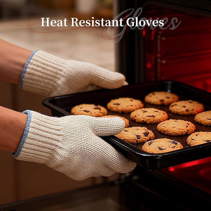 Hovico Heat Resistant Oven Gloves, Ove Glove BBQ Gloves Heat Resistant Cooking Oven Mitts with Fingers Grilling Glove, Full Hand Protection, Grill Gloves for Outdoor Hot Food Handling (Set of 2) - Image 4