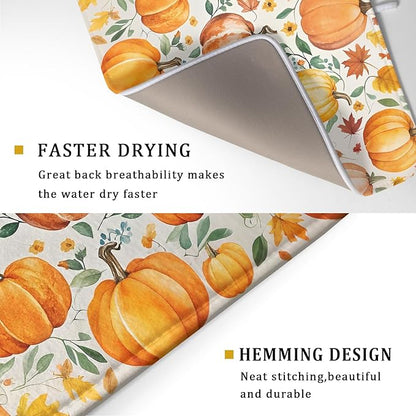 Fall Pumpkin Thanksgiving Dish Drying Mat for Kitchen Counter 18x24 Autumn Leaves Harvest Theme Absorbent Reversible Microfiber Drying Mats Kitchen Countertop Protector Dishes Drainer Pad - Image 3
