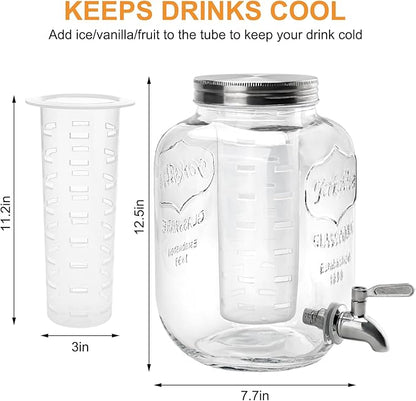 2 Gallon Glass Beverage Dispenser with Lid, Stainless Steel Spigot, Glass Drink Dispensers for Parties, Lemonade Dispenser With Ice Cylinder for Weddings, Party,Sun Tea Jar, Water Juice Dispensers - Image 5